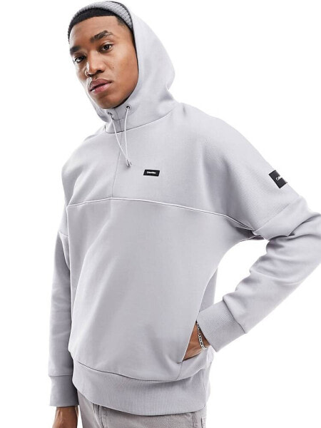 Calvin Klein mix media pique interlock hoodie in grey