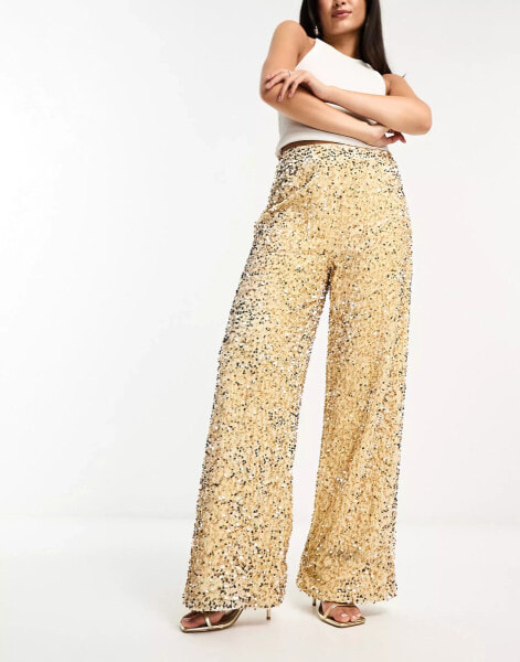 Extro & Vert wide leg slouchy velvet trousers in gold