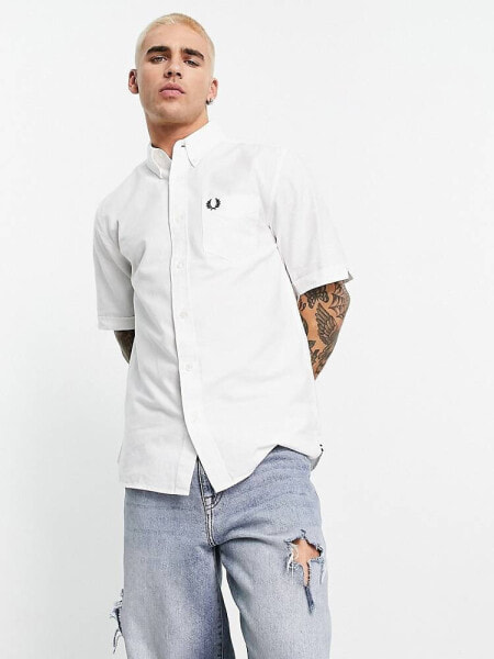 Fred Perry short sleeve oxford shirt in white