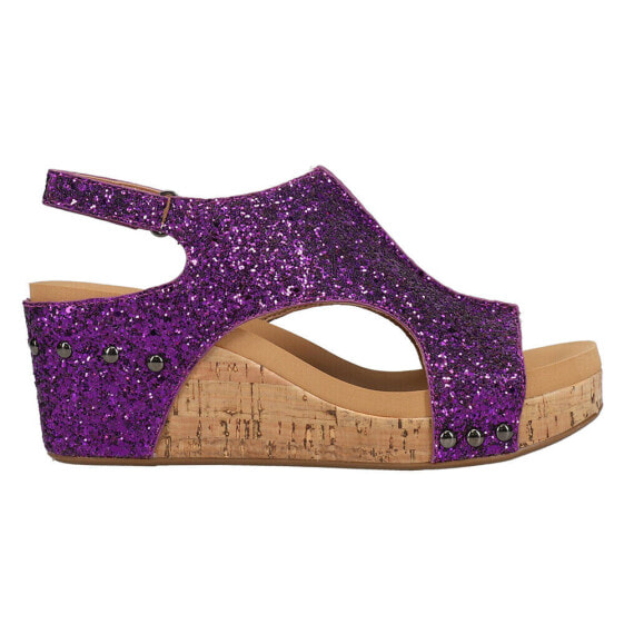 Corkys Carley Glitter Studded Wedge Womens Purple Casual Sandals 30-5316-PRGL