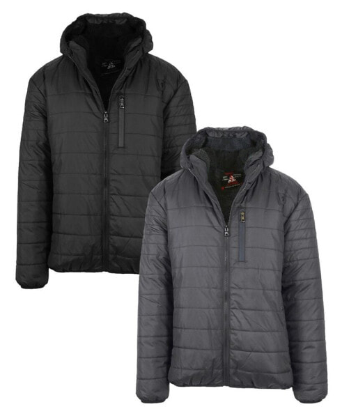 Men's Sherpa Lined Hooded Puffer Jacket, Pack of 2