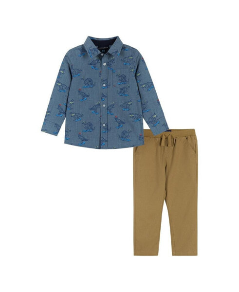 Toddler/Child Boys Skateboarding Dino Chambray Button-down Set