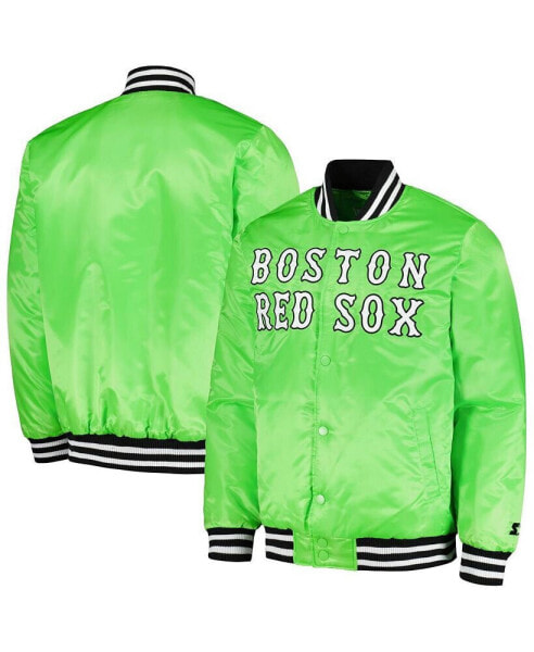 Men's Neon Green Boston Red Sox Cross Bronx Fashion Satin Full-Snap Varsity Jacket