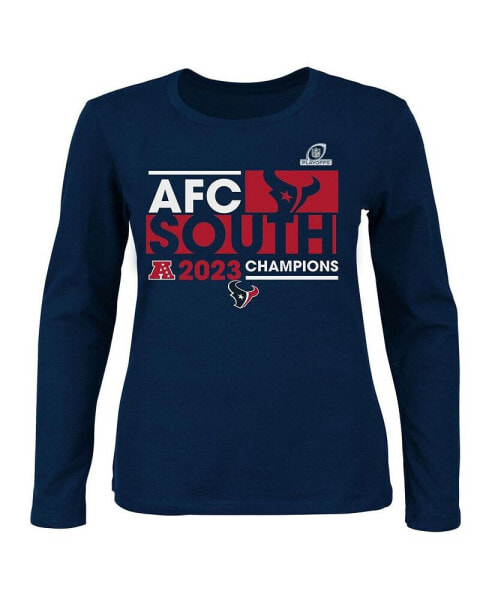 Women's Navy Houston Texans 2023 AFC South Division Champions Plus Size Conquer Long Sleeve Scoop Neck T-shirt