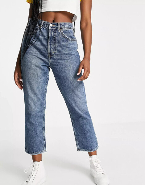 Topshop Editor straight leg jeans in mid blue