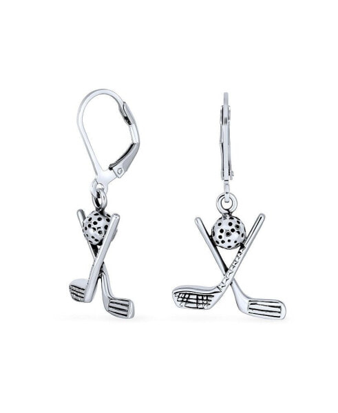 Golf Balls Clubs Dangle Earrings Lever back Oxidized .925 Sterling Silver Golf Jewelry Golf Player Gifts for Women Female Golfers