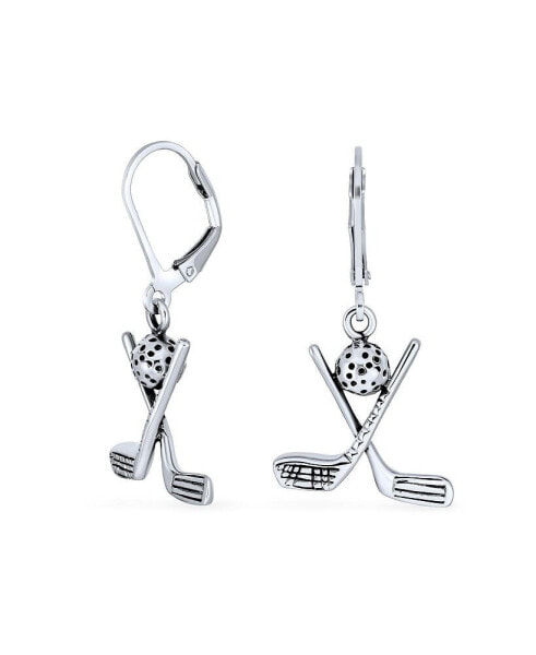 Golf Balls Clubs Dangle Earrings Lever back Oxidized Sterling Silver Golf Jewelry Golf Player Gifts For Women Female Golfers