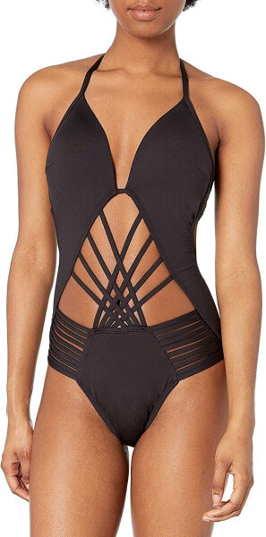 Kenneth Cole Women's 181787 Push Up Monokini Black One Piece Swimsuit Size S