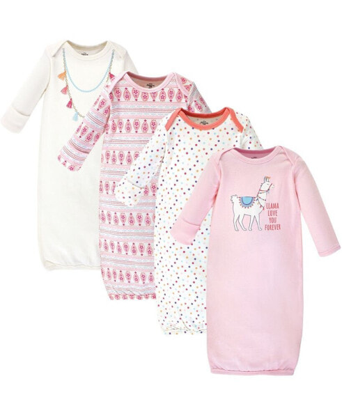 Baby Girls Treasure Baby Cotton Long-Sleeve Gowns 4pk, Llama, 0-6 Months