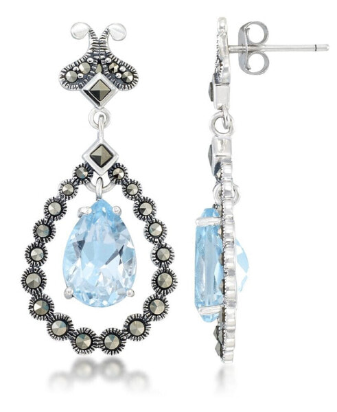 Blue Topaz (8-1/5 ct. t.w.) & Marcasite Teardrop Earrings in Sterling Silver