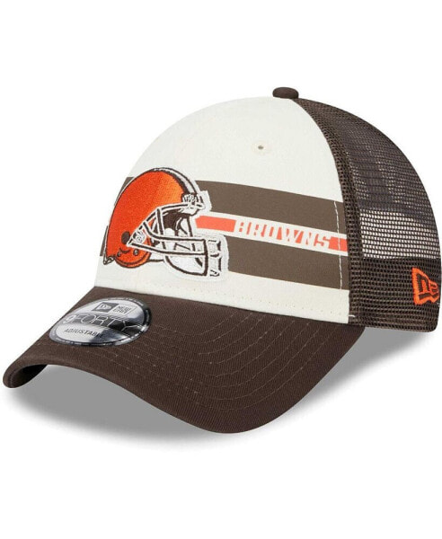 Бейсболка-тракер мужская New Era Cream, Brown Cleveland Browns Team Stripe 9FORTY Snapback Hat