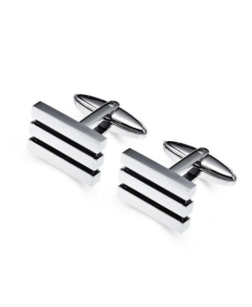Stainless Steel Silver & Black Plated Lined Cuff Links