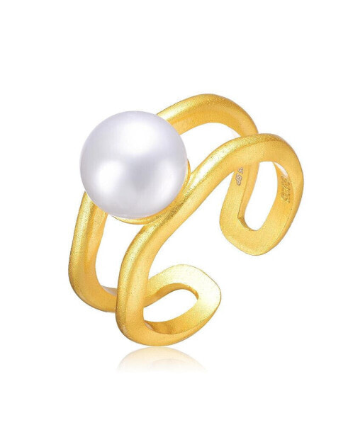 Sterling Silver 14K Gold Plated with Genuine Freshwater Pearl Solitaire Open Ring