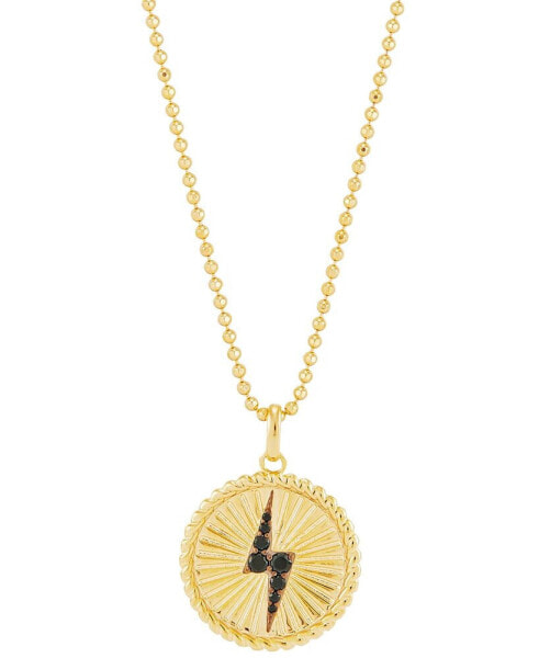 Black Spinel Lightning Bolt Disc Pendant Necklace (1/5 ct. t.w.) in 14k Gold-Plated Sterling Silver, 16" + 4" extender