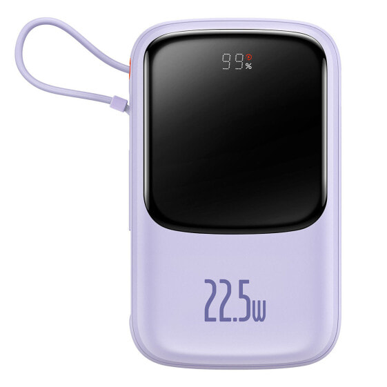 Внешний аккумулятор Baseus Qpow 10000mAh с встроенным кабелем USB Type C, поддержкой Quick Charge 22.5W, фиолетовый