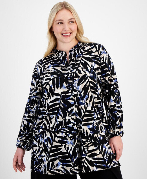 Plus Size Printed Split-Neck Popover Tunic