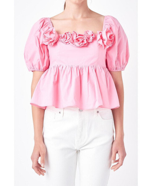 Women's Poplin Corsage Top