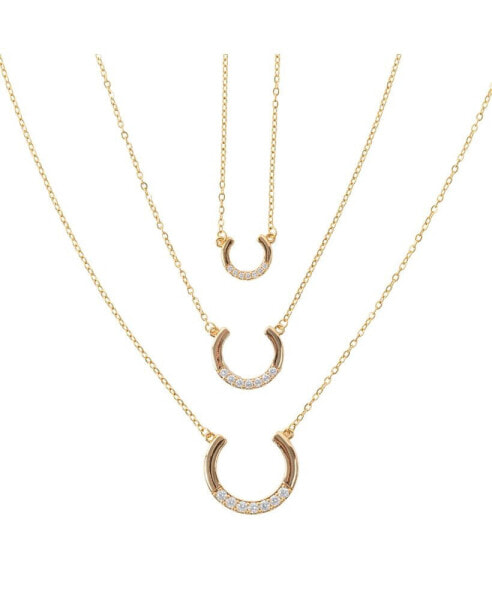 KC Chic Designs 316L Slayer Gold-Tone Crystal Horseshoe Necklace Trio