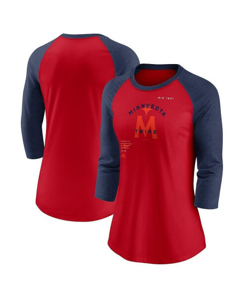 Women's Red, Navy Minnesota Twins Next Up Tri-Blend Raglan 3/4 -Sleeve T-shirt