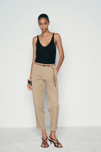 CHINO TROUSERS WITH BRAIDED BELT