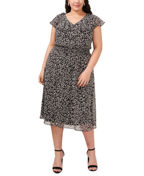Plus Size Ruffled Printed Smocked-Waist Midi Dress