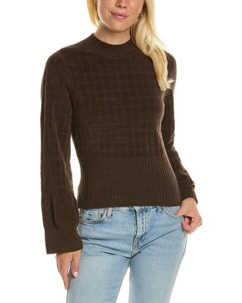 Rebecca Taylor Quilted Velvet Sweater Women's Brown Xs