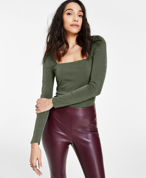 Women's Square-Neck Ribbed Bodysuit, Created for Macy's