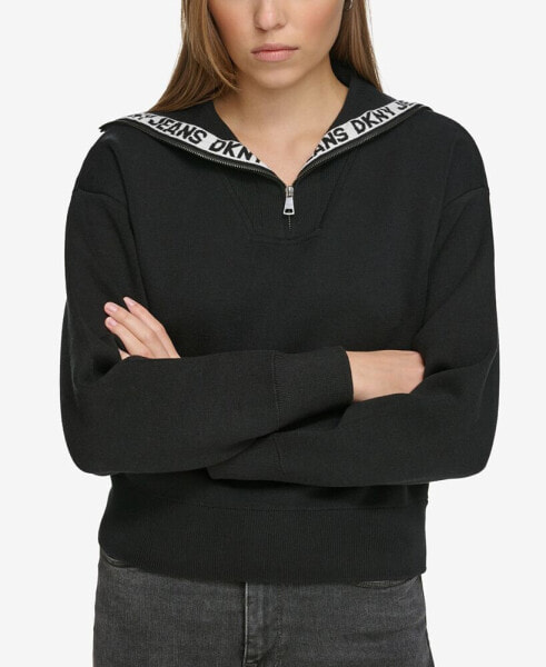 Women's Half-Zip Funnel-Neck Logo-Detail Sweater