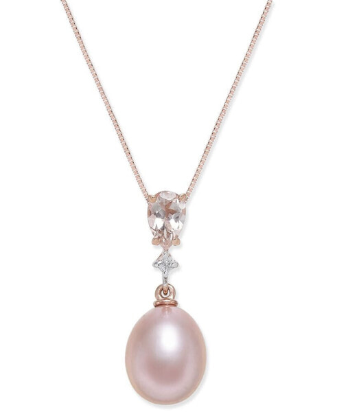 Pink Cultured Freshwater Pearl (8-1/2mm), Morganite (3/8 ct. t.w.) and Diamond Accent Pendant Necklace in 14k Rose Gold