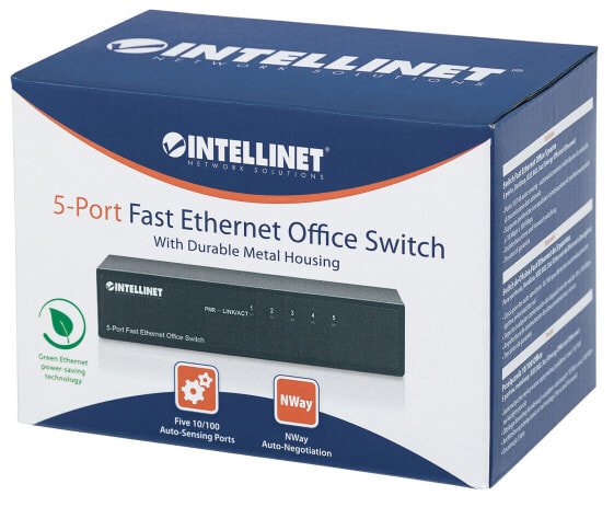 Intellinet 5-Port Fast Ethernet Office Switch - Desktop Size - Metal - IEEE 802.3az (Energy Efficient Ethernet) (Euro 2-pin plug) - Fast Ethernet (10/100) - Full duplex