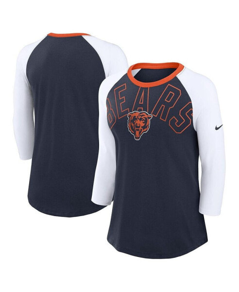 Women's Navy/White Chicago Bears Knockout Arch Raglan Tri-Blend 3/4-Sleeve T-Shirt