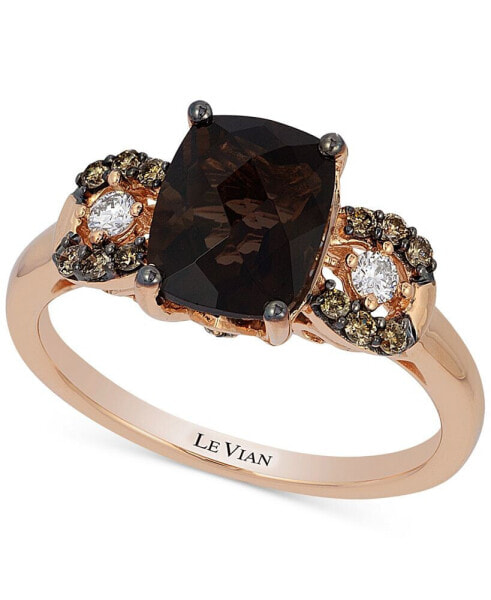 Chocolatier® Chocolate Quartz (1-9/10 ct. t.w.) and Diamond (1/5 ct. t.w.) Ring in 14k Rose Gold, Created for Macy's