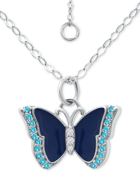 Giani Bernini cubic Zirconia & Blue Enamel Butterfly Pendant Necklace in Sterling Silver, 16" + 2" extender, Created for Macy's