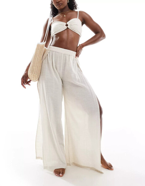 Pieces cotton beach trouser co-ord in cream