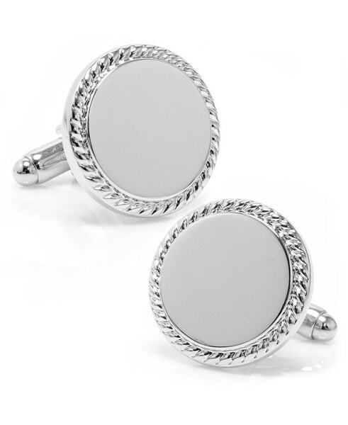 Ox and Bull Trading Co. Stainless Steel Rope Border Round Engravable Cufflinks