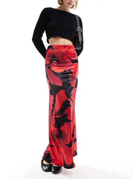 ASOS DESIGN satin twill maxi skirt in floral print