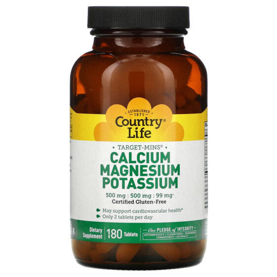 Витамины и минералы Country Life Calcium, Magnesium, Potassium 180 таблеток