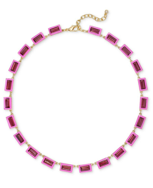 On 34th gold-Tone Enamel Stone Necklace, 17" + 2" extender, Created for Macy's