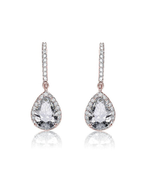 Sterling Silver White Gold Plated Cubic Zirconia Teardrop Earrings