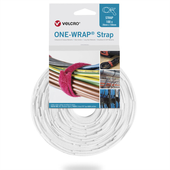 VELCRO ONE-WRAP - Releasable cable tie - Polypropylene (PP) - Velcro - White - 300 mm - 25 mm - 100 pc(s)