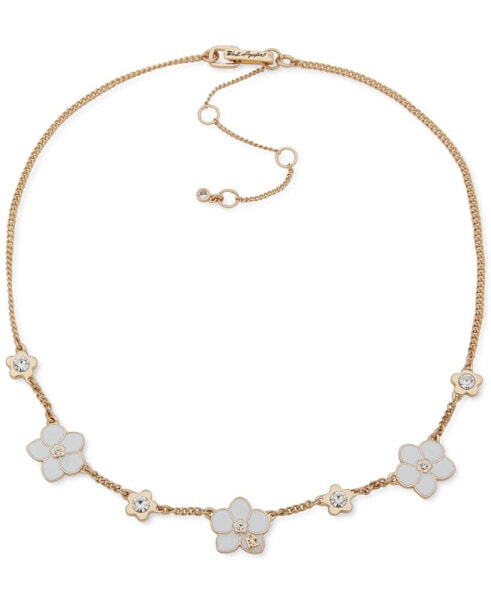 Gold-Tone Pavé White Flower Logo Statement Necklace, 16" + 3" extender