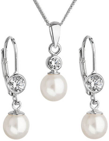Women´s pearl set with Pavon crystals 29006.1 white