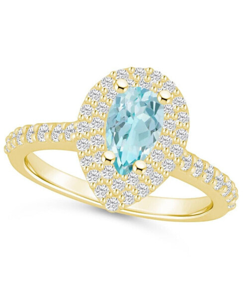 Кольцо Macy's Aquamarine Diamond Halo  in 14K Yellow Gold