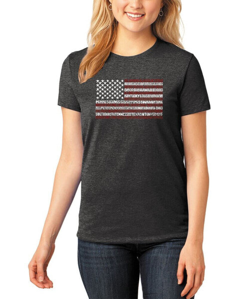 Women's Premium Blend 50 States USA Flag Word Art T-shirt