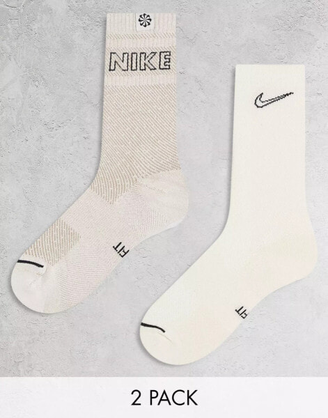 Nike Training 2 pack crew socks in off white