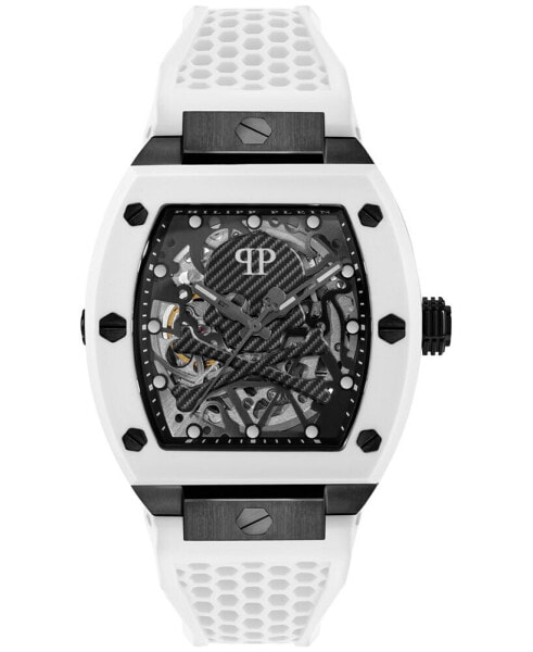 Men's Automatic The Skeleton White Silicone Strap Watch 44mm
