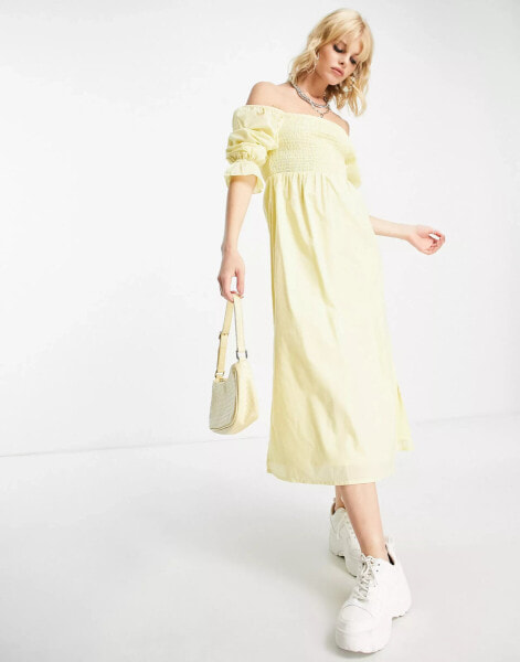 Bolongaro Trevor smock midi dress in lemon yellow