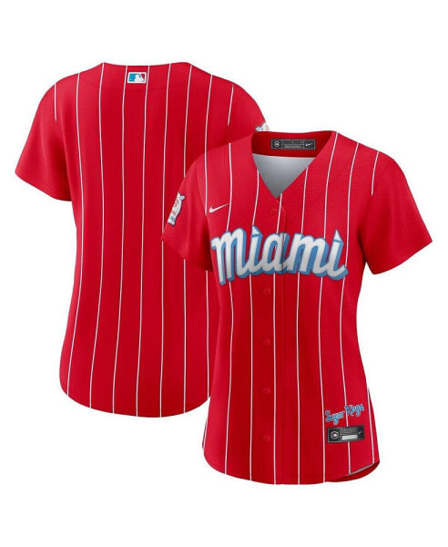 Футболка Nike женская Реплика топа команды Miami Marlins City Connect в красном цвете