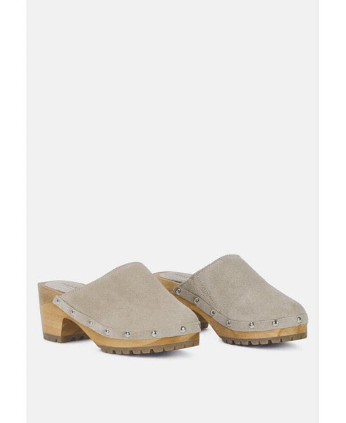 CEDRUS Womens Fine Suede Studded Mules