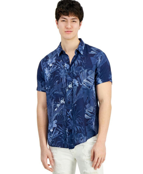 Men's Tropical-Print Short-Sleeve Button-Down Shirt